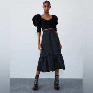 Zara Black Voluminous Puff Sleeve Blouse